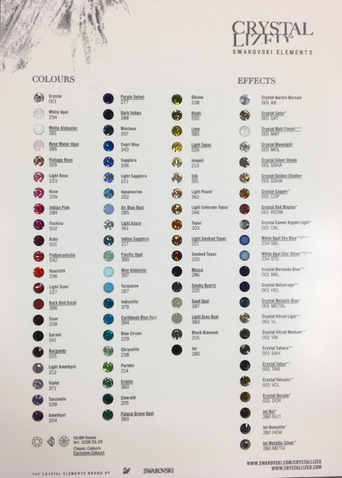 Swarovski Crystal color chart